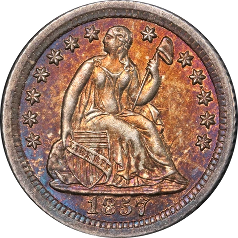 1857-O Seated Liberty Half Dime Choice BU+ Details Superb Eye Appeal Cover