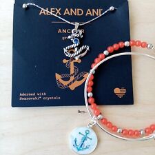 ALEX AND ANI Set of 3 Anchor (III) 32" inch necklace with beaded charm bracelets