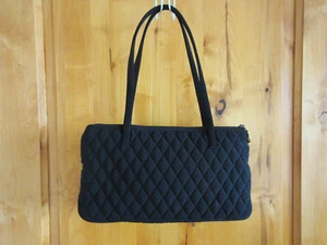 VERA BRADLEY QUILTED HANDBAG CLASSIC MEDIUM BLACK MICROFIBER INNER/OUTER POCKETS - Picture 1 of 9