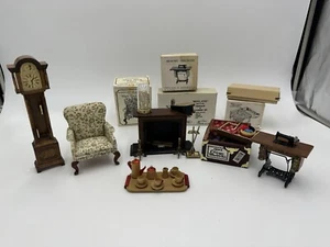 Dollhouse Furniture Lot Clock Sewing Machine Land Chest Fireplace Chair Vintage - Picture 1 of 14