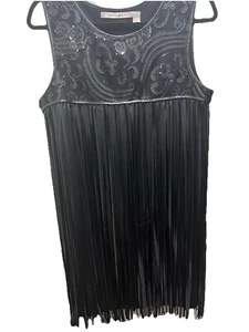 EUC chelsea & violet black fringed dress Size L Rodeo Western Country Cowboy - Picture 1 of 3