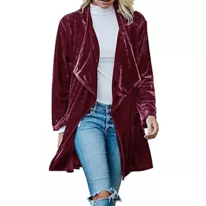 Para mujeres Suelto Gabardina Invierno Terciopelo Solapa Frente Abierto Cárdigan Chaqueta Informal - Imagen 1 de 9