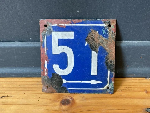 Number 5-51 Vintage Enamel House Numbers Made in Europe Room Hotel FREE POSTAGE Cover