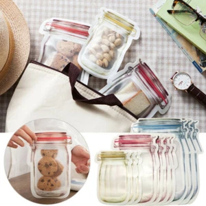 Juego de 10 botellas de tarro de albañil reutilizables con cremallera bolsas de bocadillos sello ahorro de alimentos almacenamiento - Imagen 1 de 13