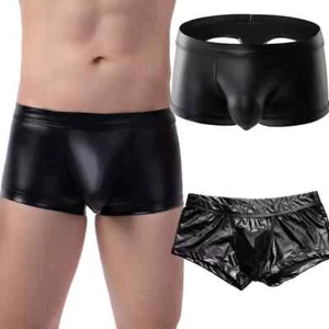 Men's Leather Pouch Boxer Briefs Hollow Out Backless Underwear Underpants 32-40" - Picture 1 of 4