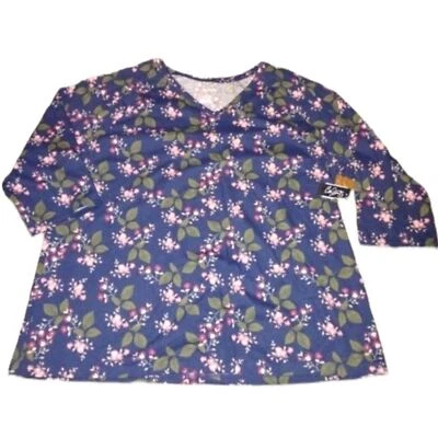 Túnica City Streets nueva con etiquetas azul oscuro floral manga 3/4 cuello en V talla grande 1X Foto 1 de 3