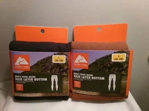 2 Ozark Trail Men's Wool Blend Base Layer Bottoms Size L Black & Cognac Brown - Picture 1 of 4