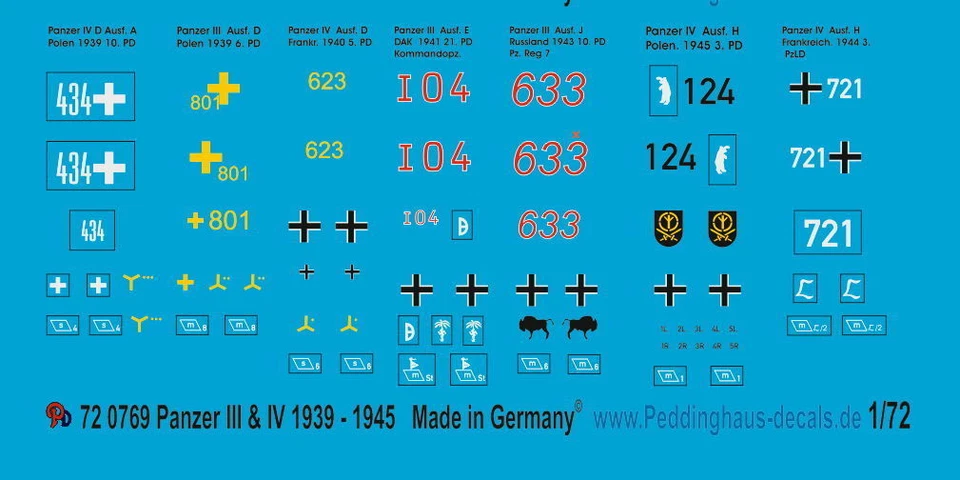 Peddinghaus 1/72 0769 Panzer III E Carro Armato IV Decals 1939-45 - Immagine 1 di 1