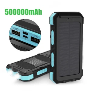 500000mAh Portable Solar Panel Dual USB External Battery Power Bank Pack Charger - Picture 1 of 13
