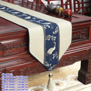 Table Runner with Tassels Crane Pattern Tablecloth Dining Living Room Home - Picture 1 of 7