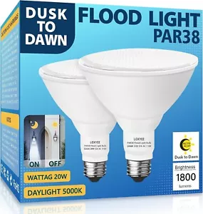 2 Pack LED PAR38 Dusk to Dawn Flood Light Bulbs Outdoor ,20W(200W Equivalent) - Picture 1 of 6
