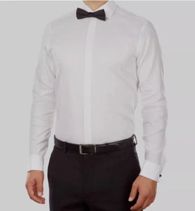 $750 Cesare Attolini Napoli White Textured French-Cuff Dress Shirt 18 1/2 / 46 - Picture 1 of 8