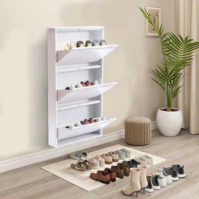 Wall Mounted 3 Drawer Shoe Storage Cabinet Metal Shoe Cabinet for Entryway - Image 1 of 4