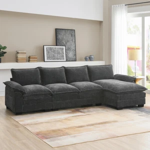 118" Chenille Sectional Sofa 5 Seat L-shaped Comfy Couch w Reversible Chaise - Picture 1 of 22