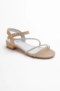 Sandalias doradas con correas de diamantes de imitación para niñas - Zapatos elegantes de tacón bajo para todos los eventos - Imagen 1 de 5