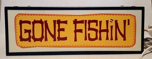 Gone Fishin' / Camp Light Metal Sign Night Light 5" x 5" x 15" - Vintage Retro - Picture 1 of 5