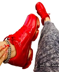 Valentine’s Day Women's Patent Leather Sneakers Red Clear Bubble Shoes - Picture 1 of 2