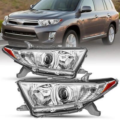 Headlights Assembly For 2011 2012 2013 Toyota Highlander Chrome Headlamp Pair - Image 1 of 2