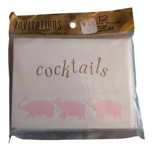 Vintage Cocktail Invitation Cards Set 12 Envelopes With Pink Elephant Design - Picture 1 of 3