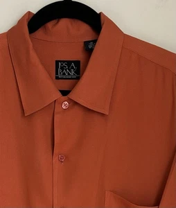 Jos. A. Bank Men's 100% Silk Orange Button Down Shirt Short Sleeve XL - Picture 1 of 6