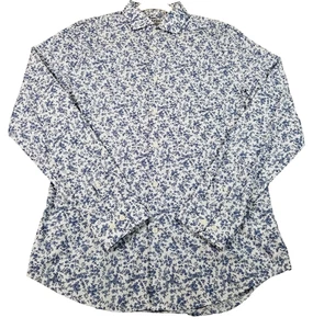 EXPRESS Button Up Shirt Men’s Medium 15 Blue White Floral Long Sleeve Extra Slim - Picture 1 of 11