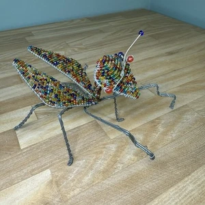Beadworx Colorful Beaded Praying Mantis Whimsical Bug Insect Metal Wire Figure - Picture 1 of 20