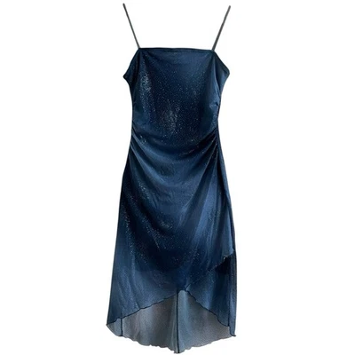 Vestido Y2K Tabú Asimétrico Brillante XS S Azul Capricho Hada Grunge Indie Foto 1 de 4