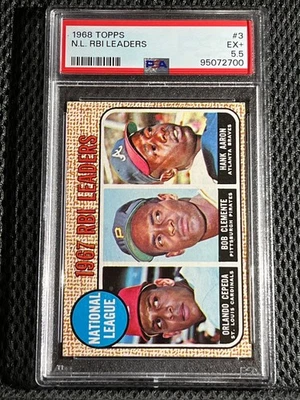 1968 Topps #3 NL RBI Leaders Cepeda Clemente Aaron Hof PSA 5,5 EX+ Foto 1 de 2