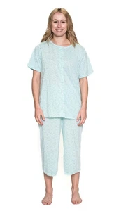 Womens Mint Green Floral Summer Short Sleeve Capri Pants Pyjama Set – LS32 - Picture 1 of 4