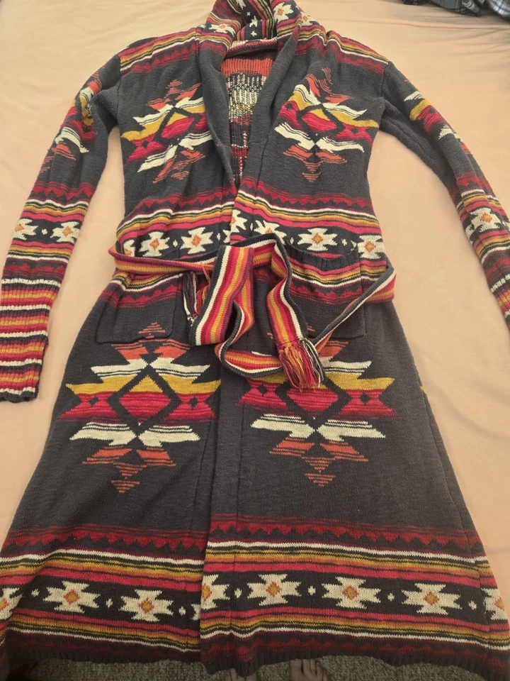 Cárdigan Plumero Faherty Cinturón Azteca Suroeste Suéter Largo M Algodón Orgánico Foto 1 de 4