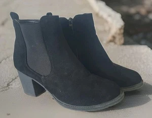 Black Suede Fleece Lined Ankle Boots Sz 10Au - Picture 1 of 13