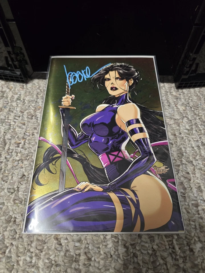 X-MEN #10 - UNKNOWN COMICS Signed KAARE ANDREWS EXCLUSIVE VIRGIN Foil Psylocke - Image 1 of 2