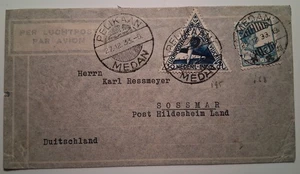 Brief Niederländisch-Indien Pelikaan Medan Luftpost 1933 gelaufen Stempel - Bild 1 von 5