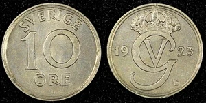 Svezia Gustaf V nichel-bronzo 1923 W 10 occhi KM# 795 (28 160) - Foto 1 di 3
