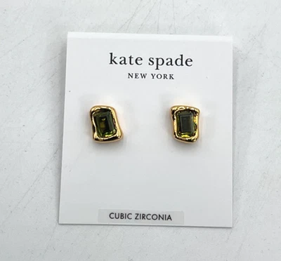 Pendientes Kate Spade New York Vidrio Fundido Verde/Dorado Nuevos con Etiquetas Foto 1 de 4