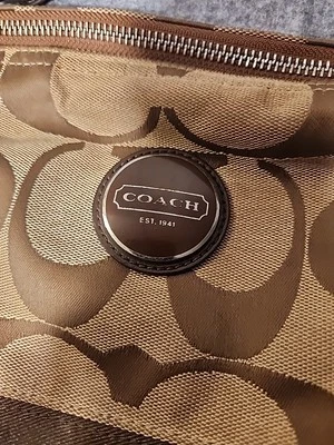 Coach Bag Womens Signature Stripe Hobo Shoulder Canvas Leather Trim Zip closure - Image 1 of 4