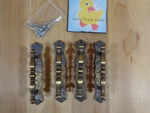 Vintage Amerock 176A Drawer Pulls Handles Set of 4 Dark Brass w Backplates - Picture 1 of 1