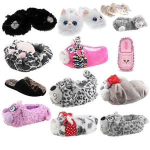 Animal Slippers Plush Slip Slippers Push Slip On Cats Kitten Baby - Picture 1 of 13