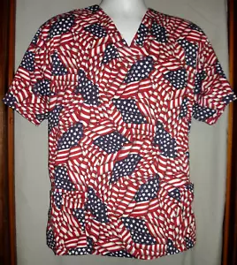 Natural Uniforms Womens Patriotic Scrub Top V-Neck Short Sleeve Size S - Picture 1 of 1