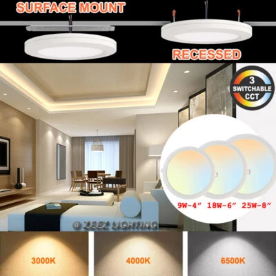 4/6/8"Surface Mount/Recessed 3CCT LED Ceiling Panel Down Light Bulb Lamp Fixture - Image 1 of 4