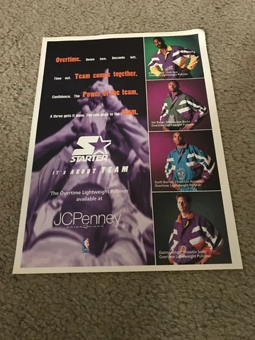 STARTER OVERTIME PULLOVER Jacket 1990s Poster Print Ad KARL MALONE DANNY AINGE Cover