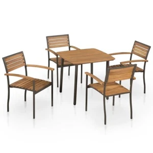 5 Piece Outdoor Dining Set Solid Acacia Wood and Steel - Picture 1 of 7