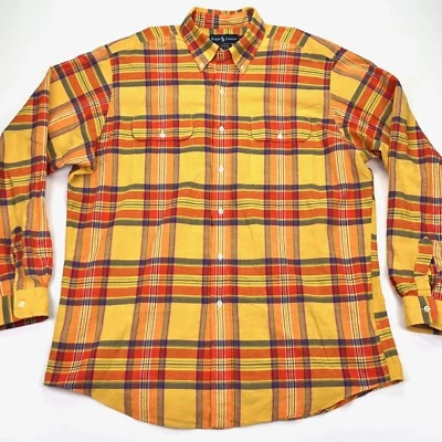 De Colección Ralph Lauren RL Camisa de Trabajo Cuadros Bolsillos en el Pecho Amarillo Rojo Azul • XL Foto 1 de 4