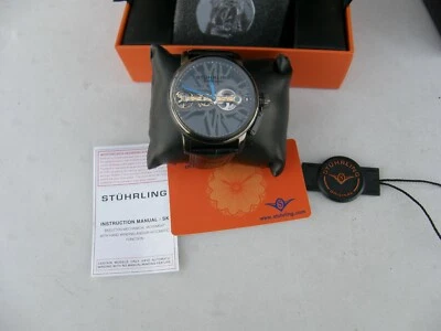 Stuhrling Large Skeleton Style Dress Watch Leather Band Water Resistant 17 Jewel - Image 1 of 4