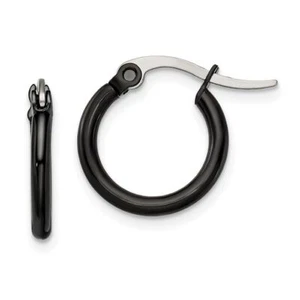 Stainless Steel Black 15.5mm 2mm Small Hoop Earrings - Picture 1 of 5