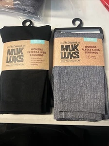 2 MUK LUKS Women’s Fleece Lined Leggings Colors: Black And Grey Size M/L - Bild 1 von 3