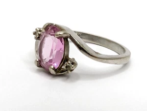 Vintage Handmade 10K White Gold Pink Spinel Diamond Accents Ring - Sz 5.5, 2.57g - Picture 1 of 21