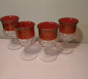 Lot/4 Vintage Tiffin Kings Crown Thumbprint Cranberry Ruby Red Flash Goblets MCM - Picture 1 of 4