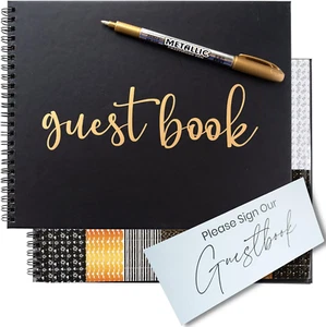 Black Guest Book for Funeral, Wedding Reception, Graduation, Spiral Hardcover wi - Picture 1 of 12
