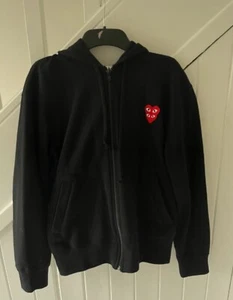 Comme Des Garçons Play Double-Heart Patch Zip Sweatshirt Black Size S Small - Picture 1 of 4
